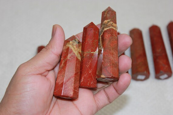 Red Jasper Crystal Towers Obelisk High Quality Tower Healing Crystal Wand, Medium Size 8 Faceted Pencil Tower