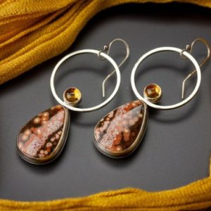 Rising Sun | Red Ocean Jasper earrings and citrine | Citrine and ocean jasper sterling silver earrings | Artisan made ocean jasper earrings | Natural genuine Ocean Jasper earrings. Buy crystal jewelry, handmade handcrafted artisan jewelry for women.  Unique handmade gift ideas. #jewelry #beadedearrings #beadedjewelry #gift #shopping #handmadejewelry #fashion #style #product #earrings #affiliate #ad