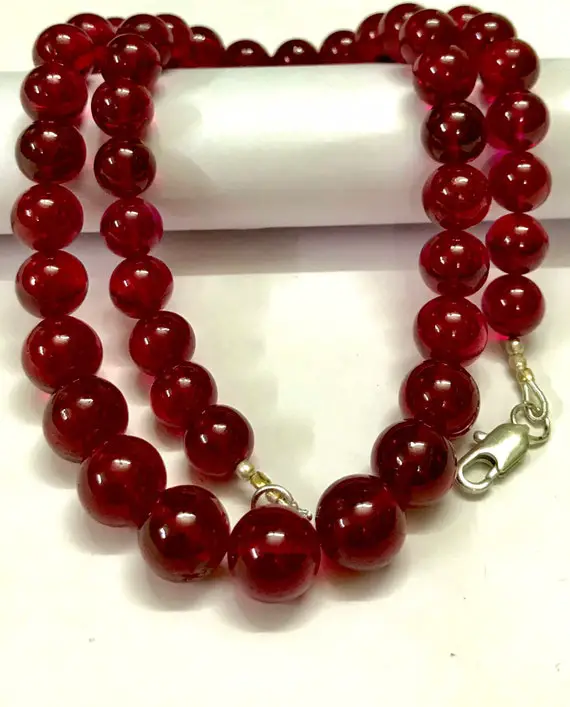 Red Ruby Corundum Smooth Ball Shape Beads Blood Red Ruby Gemstone Beads 10mm Ruby Beads Ruby Smooth Polished Round Beads 21” Ruby Necklace