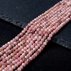 Shop Rhodochrosite Faceted Beads! 3-4MM Argentina Rhodochrosite Gemstone  Grade AA Micro Faceted Round Beads 15.5 inch Full Strand (80009553-P45) | Natural genuine faceted Rhodochrosite beads for beading and jewelry making.  #jewelry #beads #beadedjewelry #diyjewelry #jewelrymaking #beadstore #beading #affiliate #ad