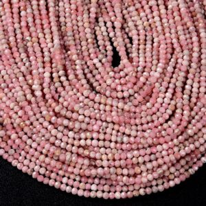 Shop Rhodochrosite Faceted Beads! 3MM Natural Argentina Rhodochrosite Gemstone Grade AAA Micro Faceted Round Beads 15.5 inch Full Strand BULK LOT (80009370-P28) | Natural genuine faceted Rhodochrosite beads for beading and jewelry making.  #jewelry #beads #beadedjewelry #diyjewelry #jewelrymaking #beadstore #beading #affiliate #ad