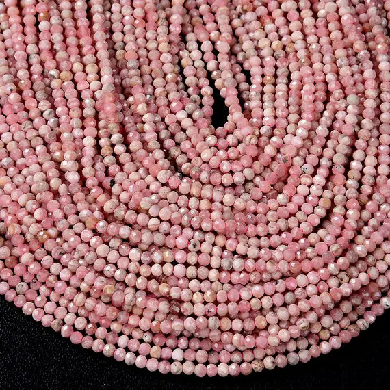 3mm Natural Argentina Rhodochrosite Gemstone Grade Aaa Micro Faceted Round Beads 15.5 Inch Full Strand Bulk Lot (80009370-p28)