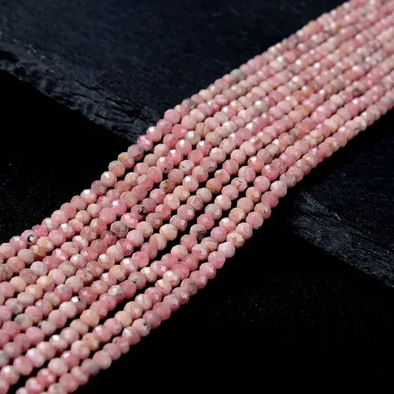 3mm Natural Argentina Rhodochrosite Gemstone Grade Aaa Micro Faceted Round Beads 15.5 Inch Full Strand (80009370-p28)