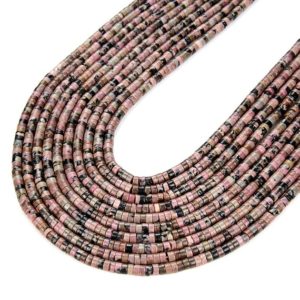 Shop Rhodonite Bead Shapes! 4X2MM Rhodonite Gemstone Heishi Discs beads Loose Beads BULK LOT 1,2,6,12 and 50 (P17) | Natural genuine other-shape Rhodonite beads for beading and jewelry making.  #jewelry #beads #beadedjewelry #diyjewelry #jewelrymaking #beadstore #beading #affiliate #ad