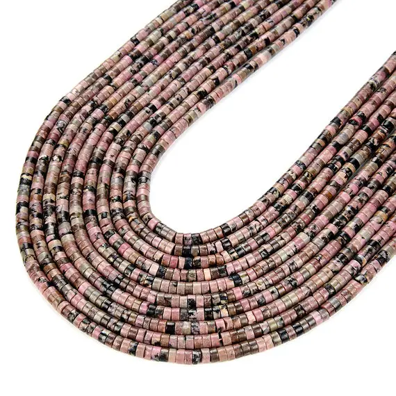 4x2mm Rhodonite Gemstone Heishi Discs Beads Loose Beads Bulk Lot 1,2,6,12 And 50 (p17)