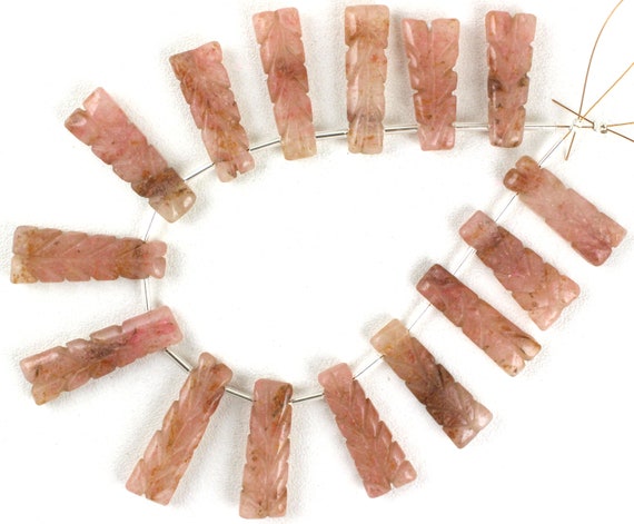 Amazing 15 Pieces Natural Rhodonite Gemstone, Fancy Shape Size 9x26-11x34 Mm, Carving Cutting Stone Beads, Making Jewelry, Wholesale Price