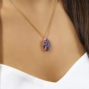 Shop Rhodonite Pendants! Stunning Rhodonite Necklace · Real Gemstone Necklace · 18k Gold Vermeil Necklace · Gift For Girlfriend · Custom Shape Pendant | Natural genuine Rhodonite pendants. Buy crystal jewelry, handmade handcrafted artisan jewelry for women.  Unique handmade gift ideas. #jewelry #beadedpendants #beadedjewelry #gift #shopping #handmadejewelry #fashion #style #product #pendants #affiliate #ad