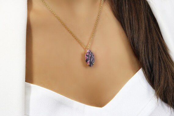 Stunning Rhodonite Necklace · Real Gemstone Necklace · 18k Gold Vermeil Necklace · Gift For Girlfriend · Custom Shape Pendant
