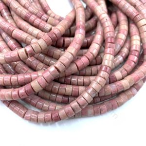 Shop Rhodonite Round Beads! Pink Rhodonite Heishi Round Beads 6mm, Rhodonite Seed Beads,Natural Cylinder Rhodonite Spacer Bead,Pink Gemstone Heishi Beads,Pink Tube Bead | Natural genuine round Rhodonite beads for beading and jewelry making.  #jewelry #beads #beadedjewelry #diyjewelry #jewelrymaking #beadstore #beading #affiliate #ad