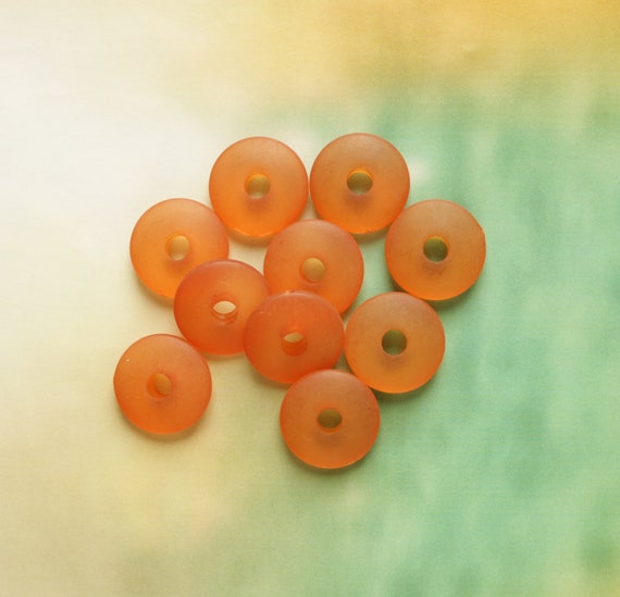 Rondelle Bead, Donut Bead, Orange Bead Vintage, Spacer Bead Flat, Amber Bead Acrylic, Vintge Plastic Beads, Acrylic Rondelle Beads, 10