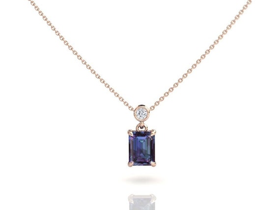 Rose Gold Alexandrite Necklace | Layering Necklace | Alexandrite Pendant | 2 Carat Alexandrite Solitaire Necklace | Birthstone Jewelry