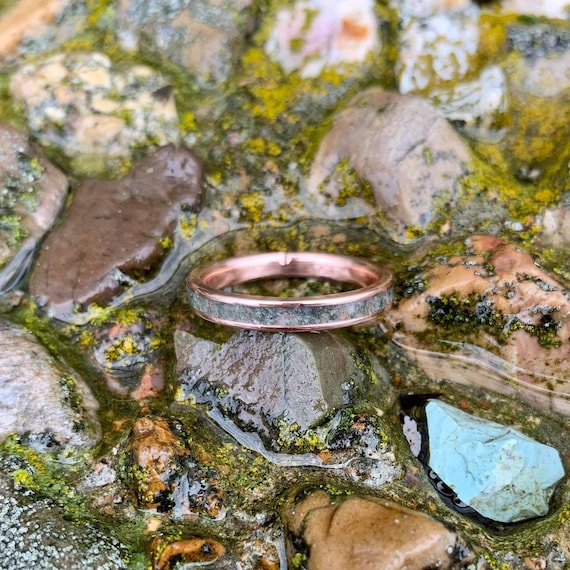 Rose Gold And Moss Agate Ring - Moss Agate Engagement Ring - Rose Gold Wedding Band For Her