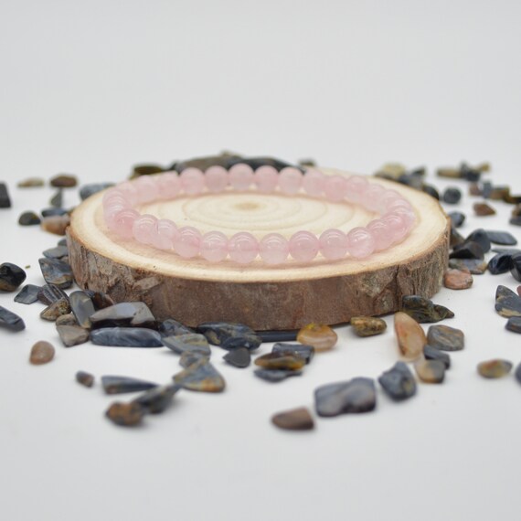 Natural Rose Quartz Semi-precious Gemstone Round Beads Sample Strand / Bracelet - 6mm Or 8mm Sizes, 7.5"