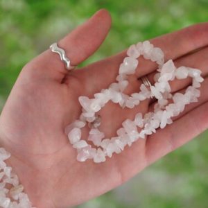 Rose Quartz Tumbled Stone Crystal Chip Bracelet | Natural genuine Array bracelets. Buy crystal jewelry, handmade handcrafted artisan jewelry for women.  Unique handmade gift ideas. #jewelry #beadedbracelets #beadedjewelry #gift #shopping #handmadejewelry #fashion #style #product #bracelets #affiliate #ad