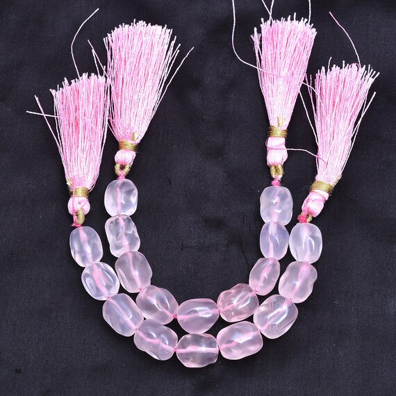 Rare Aaa+ Rose Quartz Gemstone Carving 10mm-12mm Nugget Beads | Natural Pink Rose Quartz Semi Precious Gemstone Oval Tumbled Smooth Beads