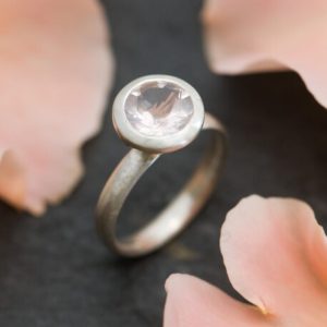 Rose Quartz Solitaire Halo Ring, Pink Gemstone Engagement Ring | Natural genuine Array jewelry. Buy handcrafted artisan wedding jewelry.  Unique handmade bridal jewelry gift ideas. #jewelry #beadedjewelry #gift #crystaljewelry #shopping #handmadejewelry #wedding #bridal #jewelry #affiliate #ad