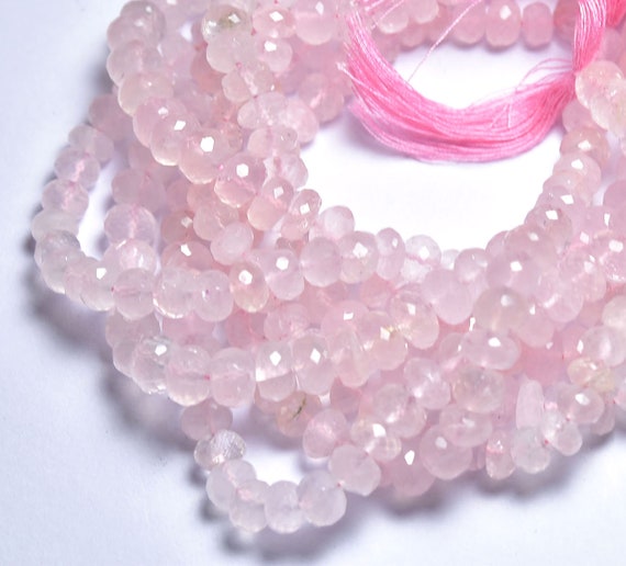 Rose Quartz Rondelle Beads, Pink Semiprecious Gemstones, 9" Strand Of 7mm -8mm ,faceted Rondelles, Jewelry Beading Supplies.