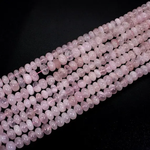 Rose Quartz Smooth Rondelle Beads, Pink Rose Quartz Rondelle Beads, 7-8 Mm Rose Quartz Gemstone Beads, Natural Rose Quartz Beads Strand
