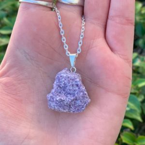 Shop Lepidolite Jewelry! Rough Chunk Lepidolite Necklace, Natural Purple Lepidolite Necklace, Crown Chakra, Positivity Stone, Healing Necklace, Stone for Depression | Natural genuine Lepidolite jewelry. Buy crystal jewelry, handmade handcrafted artisan jewelry for women.  Unique handmade gift ideas. #jewelry #beadedjewelry #beadedjewelry #gift #shopping #handmadejewelry #fashion #style #product #jewelry #affiliate #ad