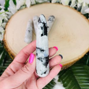 Rounded Rainbow Moonstone Wand | Massage Wand | Yoni Wand | Generator | Natural genuine stones & crystals in various shapes & sizes. Buy raw cut, tumbled, or polished gemstones for making jewelry or crystal healing energy vibration raising reiki stones. #crystals #gemstones #crystalhealing #crystalsandgemstones #energyhealing #affiliate #ad