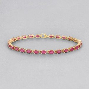 Ruby Bracelet, Ruby Oval Tennis Bracelet in .925 Sterling Silver Yellow Gold Plated, July Birthstone, Red Ruby Bracelet for Her | Natural genuine Array bracelets. Buy crystal jewelry, handmade handcrafted artisan jewelry for women.  Unique handmade gift ideas. #jewelry #beadedbracelets #beadedjewelry #gift #shopping #handmadejewelry #fashion #style #product #bracelets #affiliate #ad