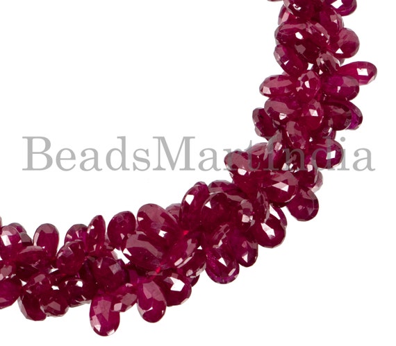 Natural Mozambique Ruby Faceted Pear Shape Beads, 4x5.5-5x9.5mm Ruby Faceted Beads, Extremely Rare Mozambique Ruby Beads, Precious Ruby Bead