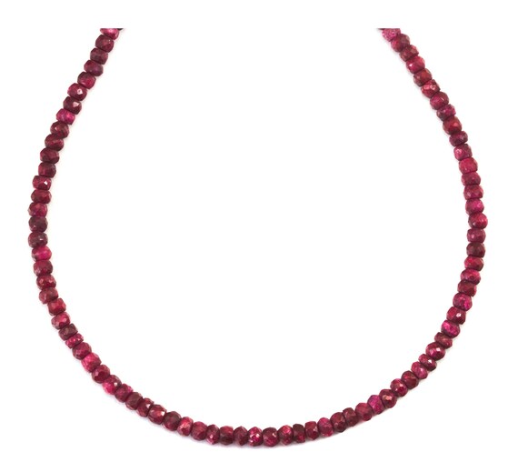 Red Ruby Necklace Faceted Solid Strand  Beaded 14k Gold Filled Or Sterling Silver 18 19 Inches 4mm Corundum Deep Red Stones Simple Dainty