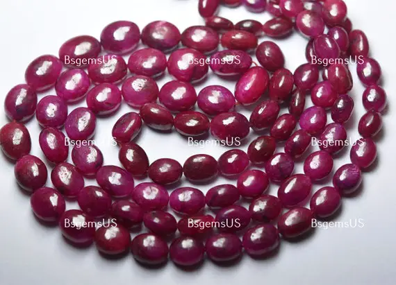 16 Inch Strand,natural Dyed Ruby Smooth Oval Beads.size 8-12mm