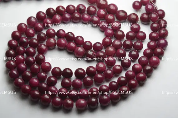 8 Inches Strand, Natural Dyed Ruby Smooth Round Balls Beads,size 6-6.5mm Approx