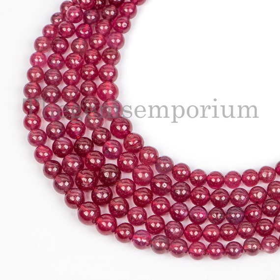 Top Quality Ruby Smooth Round Beads, 4-6.5mm Natural Ruby Beads, Ruby Round Beads, Round Ball Beads, Gemstone Beads, Ruby Plain Beads