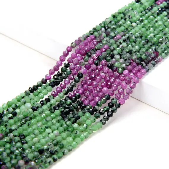 2mm Natural Ruby Zoisite Gemstone Grade Aaa Micro Faceted Round Beads 15.5 Inch Full Strand (80009336-p26)