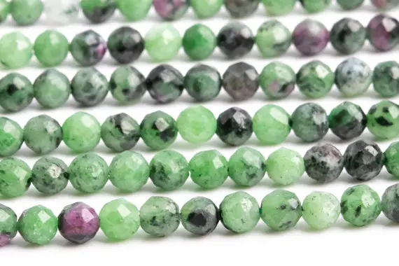 Genuine Natural Ruby Zoisite Gemstone Beads 4mm Green And Black Faceted Round Aaa Quality Loose Beads (107655)
