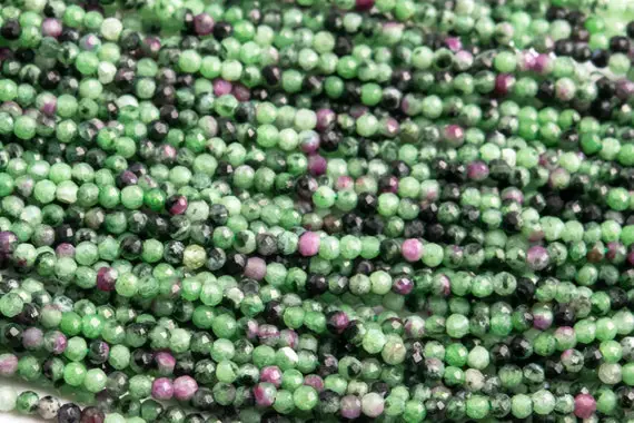 Genuine Natural Ruby Zoisite Gemstone Beads 2mm Green & Red Faceted Round Aaa Quality Loose Beads (107158)