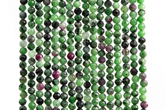 Genuine Natural Ruby Zoisite Gemstone Beads 3mm Green And Black Faceted Round Aaa Quality Loose Beads (107654)