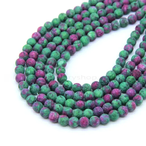 Matte Ruby Zoisite Beads 8mm Dyed Quality, Red Greeen Gemstone Beads, Frost Ruby Zoisite Mala Beads, Green Fuschia Gemstone Beads