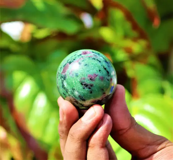 Small 45mm Natural Ruby Zoisite Anyolite Stone Healing Metaphysical Meditation Power Sphere Ball
