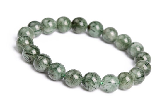 21 Pcs - 9mm Green Rutilated Quartz Bracelet Grade Aa+ Genuine Natural Round Gemstone Beads (117145h-713)