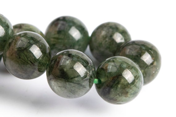 6-7mm Deep Green Rutilated Quartz Beads Bracelet Grade A+ Genuine Natural Round Gemstone 7" (117122h-3713)