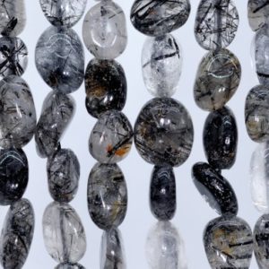 Shop Rutilated Quartz Chip & Nugget Beads! Genuine Natural Black Rutilated Quartz Gemstone Beads 7-9MM Black Pebble Nugget A Quality Loose Beads (108432) | Natural genuine chip Rutilated Quartz beads for beading and jewelry making.  #jewelry #beads #beadedjewelry #diyjewelry #jewelrymaking #beadstore #beading #affiliate #ad