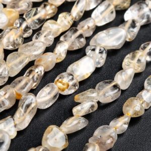 Shop Rutilated Quartz Chip & Nugget Beads! Genuine Natural Gold Rutilated Quartz Gemstone Beads 7-9MM Gold Pebble Nugget A Quality Loose Beads (108424) | Natural genuine chip Rutilated Quartz beads for beading and jewelry making.  #jewelry #beads #beadedjewelry #diyjewelry #jewelrymaking #beadstore #beading #affiliate #ad