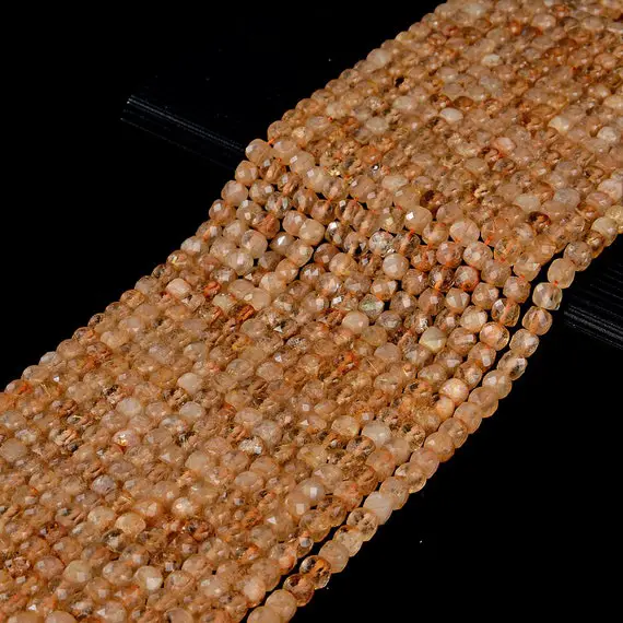 4mm Golden Rutilated Quartz Gemstone Grade Aa Micro Faceted Square Cube Loose Beads (p22)