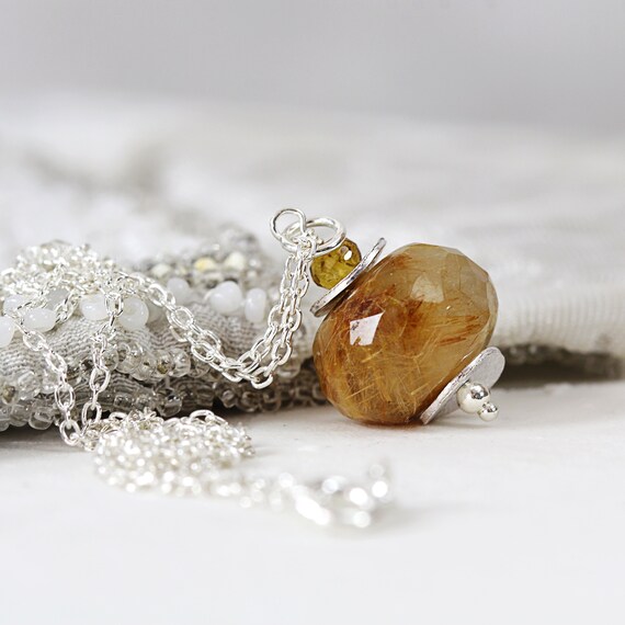 Rutilated Quartz Necklace - Golden Rutile Necklace - Golden Rutilated Pendant Necklace - Bronze Yellow Necklace - Rutile Quartz Jewellery