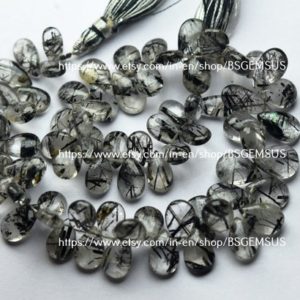 Shop Rutilated Quartz Bead Shapes! 10 Pcs,Natural Black Rutilated Quartz Smooth Pear Shape Briolettes. 10-11mm | Natural genuine other-shape Rutilated Quartz beads for beading and jewelry making.  #jewelry #beads #beadedjewelry #diyjewelry #jewelrymaking #beadstore #beading #affiliate #ad