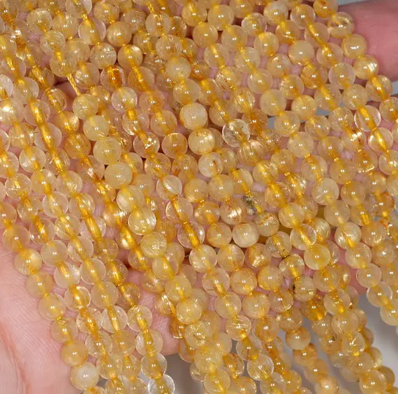4-5mm Gold Rutilated Quartz Gemstone Round Loose Beads 15.5 Inch Full Strand Lot 1,2,6,12 And 50 (80001189-174)