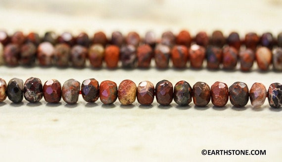 S/ Poppy Jasper 6mm Faceted Rondelle Beads 16" Strand Brownish Red Jasper Gemstone Beads For Jewelry Making