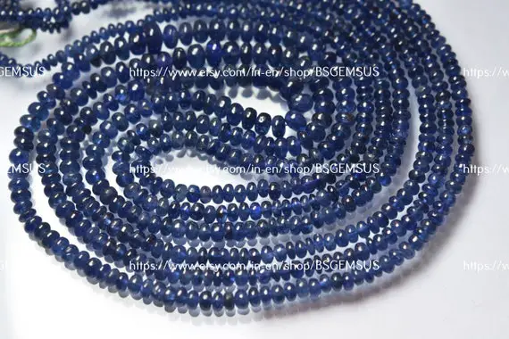 14 Inches Strand, Natural Burmese Blue Sapphire Smooth Rondelles,size.3-5mm