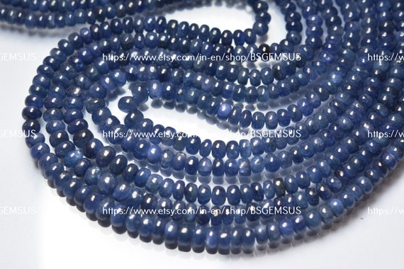 7 Inches Strand, Natural Burmese Blue Sapphire Smooth Rondelles,size.4-6mm