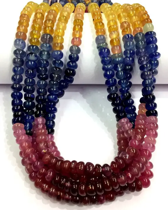 Aaa Quality~~multi Sapphire Smooth Rondelle Beads 5.mm Sapphire Beads Smooth Polished Rondelle Sapphire Gemstone Beads Beautiful Sapphire.