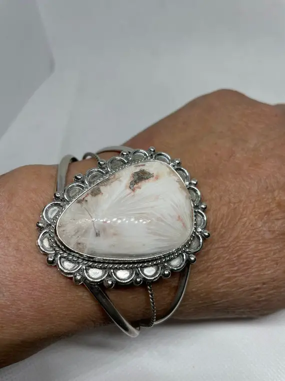 Scolecite Agate Cuff Bracelet/big Brown Stone Cuff Bracelet/scolecite Crystal Bracelet/meditation Stone Bracelet/925 Silver Cuff/made In Usa