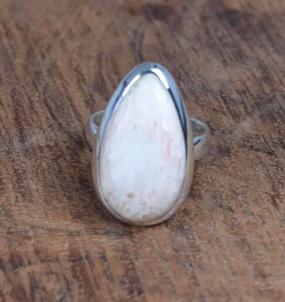 Pink Scolecite 925 Sterling Silver Gemstones Elegant Ring ~ Pear Shape Ring ~ Gift For Christmas ~handmade Ring ~ Ring Size Us- 7/ Uk- N